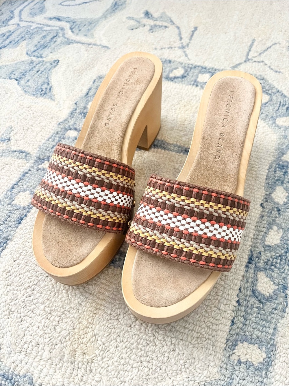 Veronica Beard Woven Multi-Stripe Tan Block Heel